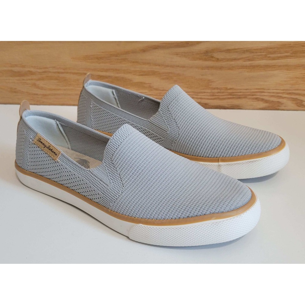 Tommy Bahama Light Gray Slip-On Mesh Sneakers with Tan Trim